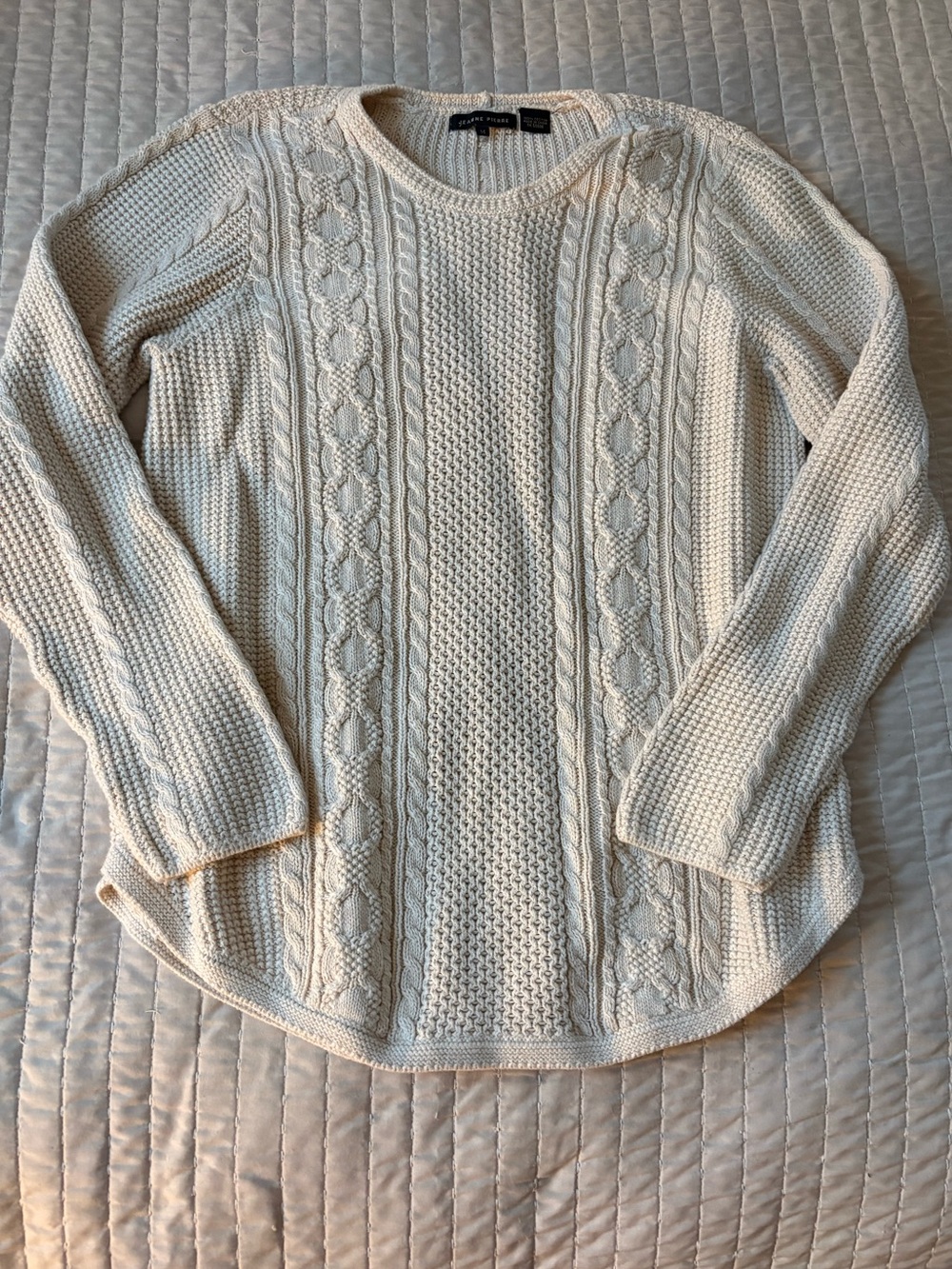 JEANNE PIERRE Cream Cable Knit Scoop Neck Sweater